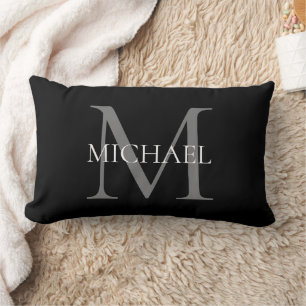 Personalized Monogram and Name Black Lumbar Pillow