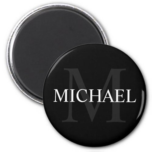 Personalized Monogram and Name Black Magnet