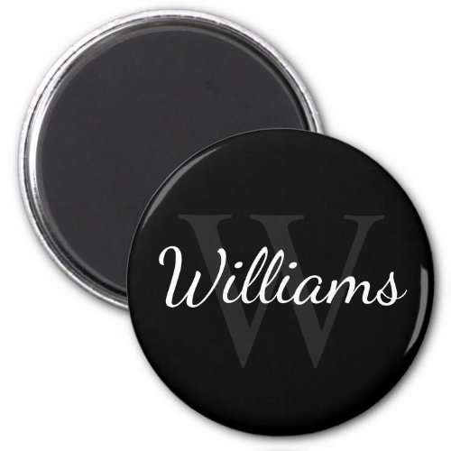 Personalized Monogram and Name Black Magnet