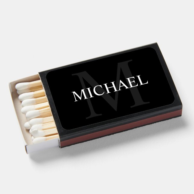 Personalized Monogram and Name Black Matchboxes (Front Open)