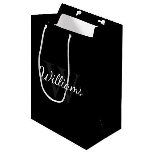 Personalized Monogram and Name Black Medium Gift Bag