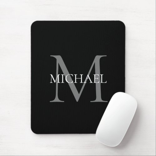 Personalized Monogram and Name Black Mouse Pad