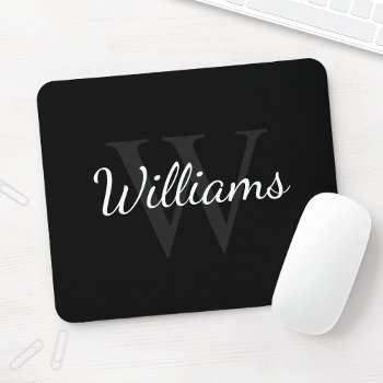 Personalized Monogram And Name Black Mouse Pad by manadesignco at Zazzle