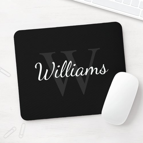 Personalized Monogram and Name Black Mouse Pad