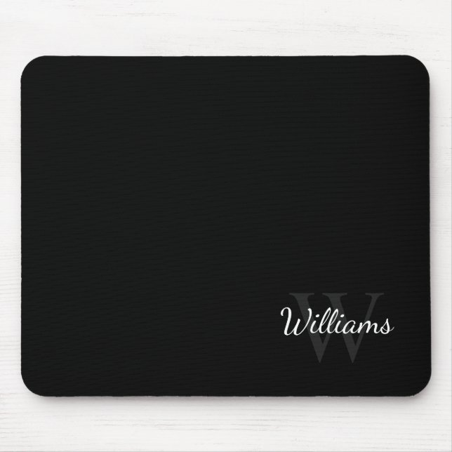 Personalized Monogram and Name Black Mouse Pad (Front)