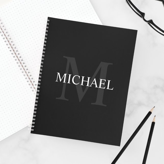 Personalized Monogram and Name Black Notebook (Creator Uploaded)