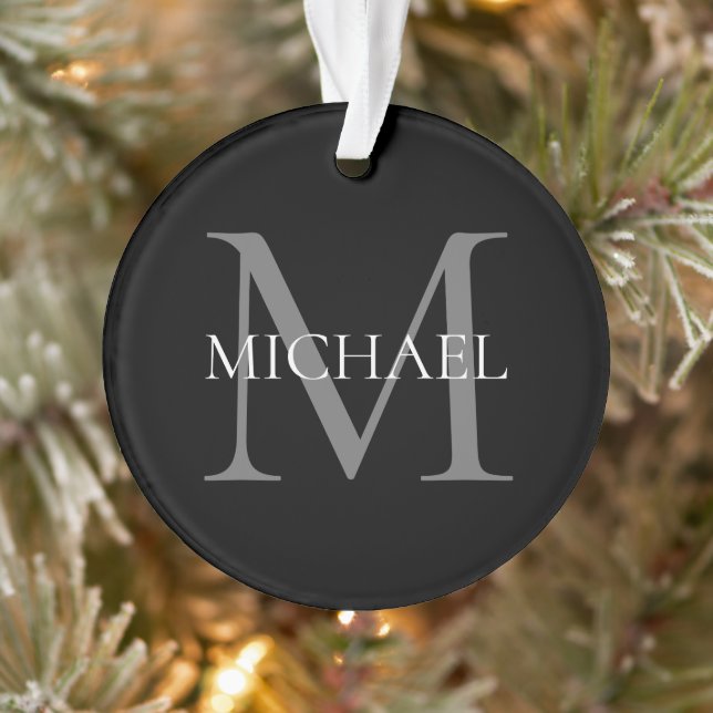 Personalized Monogram and Name Black Ornament (Tree)