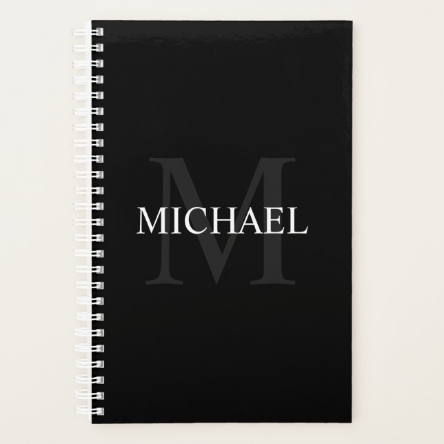 Personalized Monogram and Name Black Planner (Front)