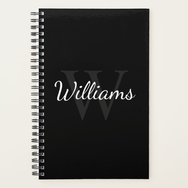 Personalized Monogram and Name Black Planner (Front)