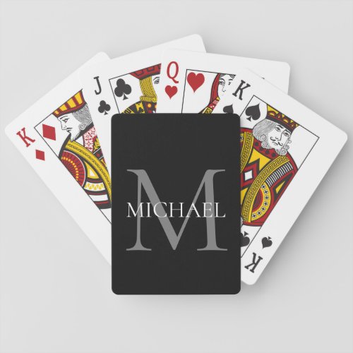 Personalized Monogram and Name Black Playing Cards