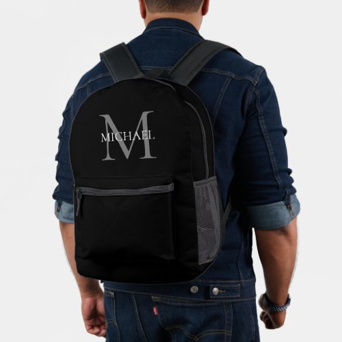 Personalized Monogram and Name Black Printed Backpack