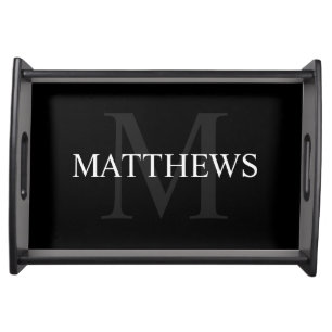 Personalized Monogram and Name Black Serving Tray