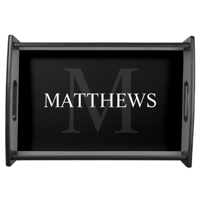Personalized Monogram and Name Black Serving Tray (Front)