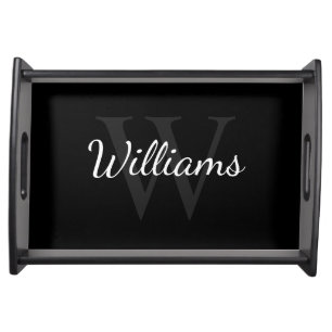 Personalized Monogram and Name Black Serving Tray