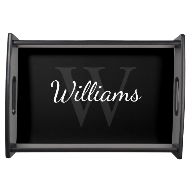 Personalized Monogram and Name Black Serving Tray (Front)
