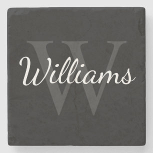 Personalized Monogram and Name Black Stone Coaster