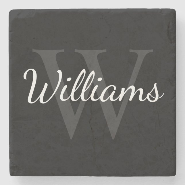 Personalized Monogram and Name Black Stone Coaster (Front)