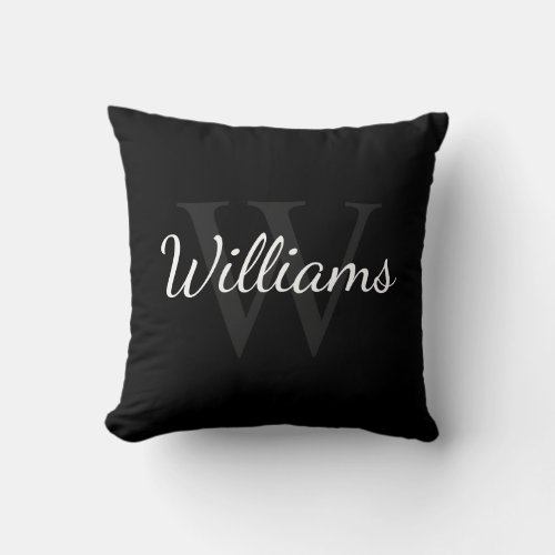 Personalized Monogram and Name Black Throw Pillow