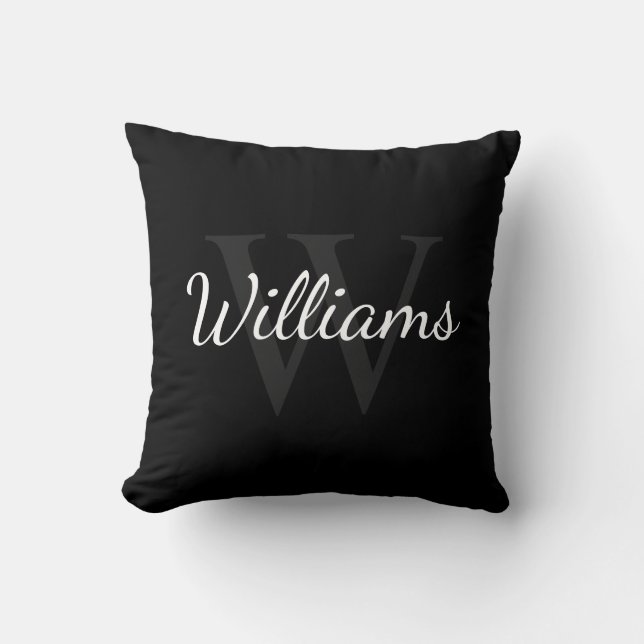 Personalized Monogram and Name Black Throw Pillow (Front)