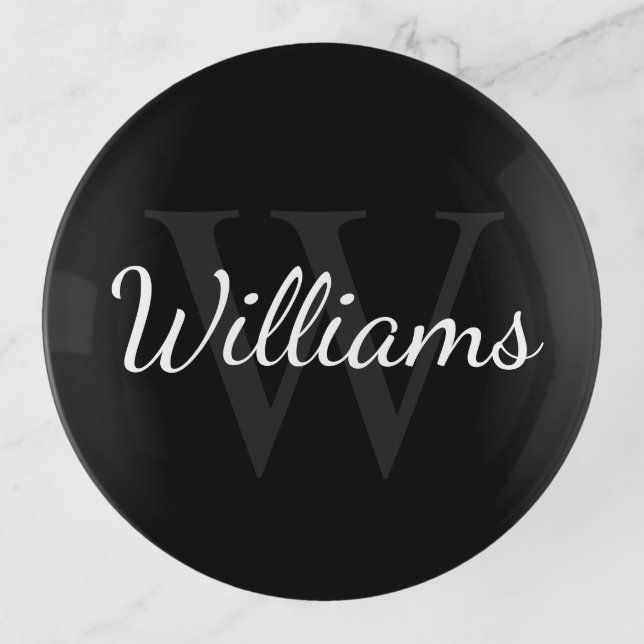 Personalized Monogram and Name Black Trinket Tray (Front)