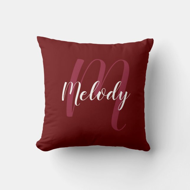 Personalized Monogram and Name Burgandy Red Throw Pillow (Front)