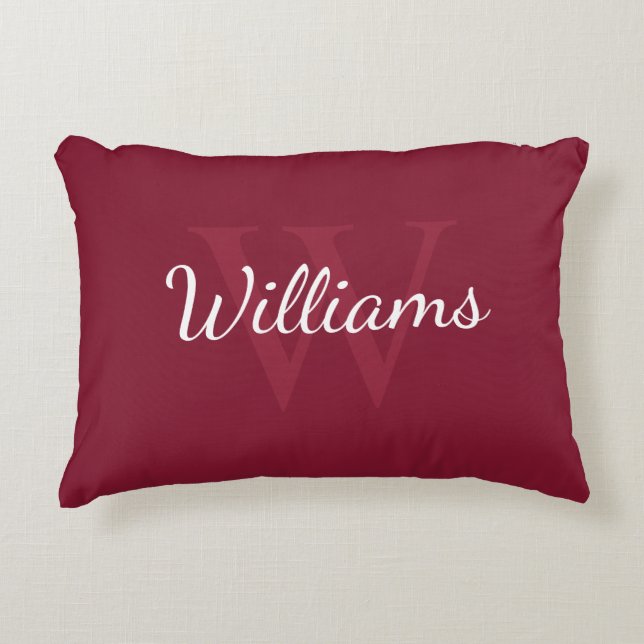 Personalized Monogram and Name Burgundy Red Accent Pillow (Front)