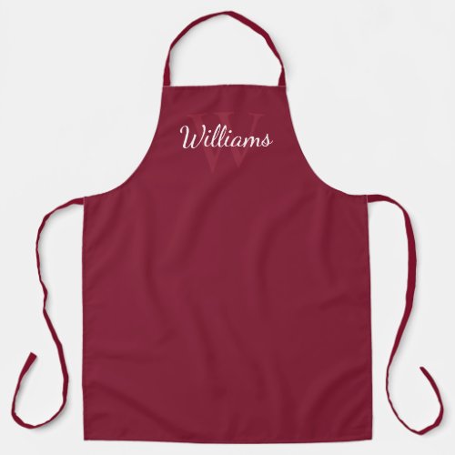Personalized Monogram and Name Burgundy Red Apron
