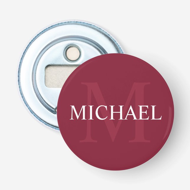 Personalized Monogram and Name Burgundy Red Bottle Opener (Front)