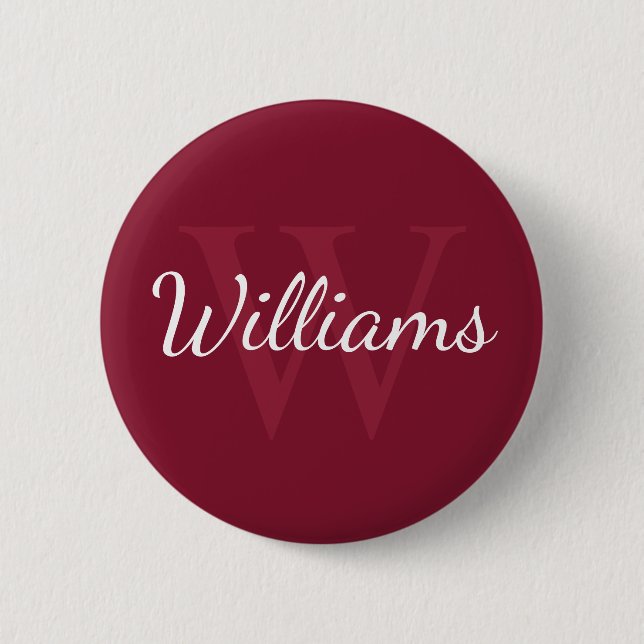 Personalized Monogram and Name Burgundy Red Button (Front)