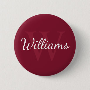 Personalized Monogram and Name Burgundy Red Button