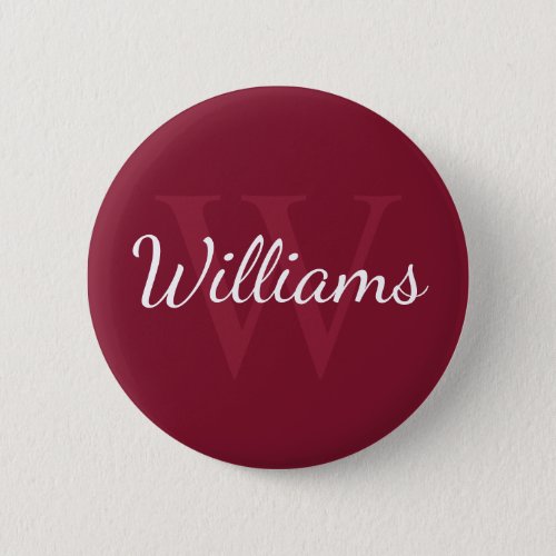 Personalized Monogram and Name Burgundy Red Button