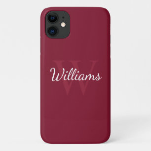 Personalized Monogram and Name Burgundy Red iPhone 11 Case