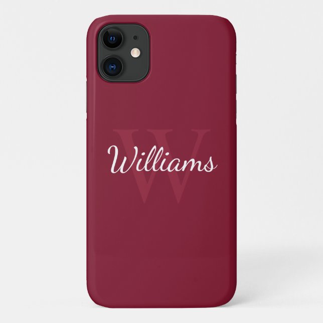 Personalized Monogram and Name Burgundy Red Case-Mate iPhone Case (Back)