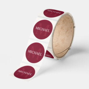 Personalized Monogram and Name Burgundy Red Classic Round Sticker