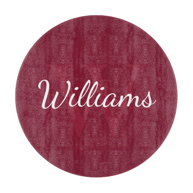 Personalized Monogram and Name Burgundy Red Cutting Board (Front)