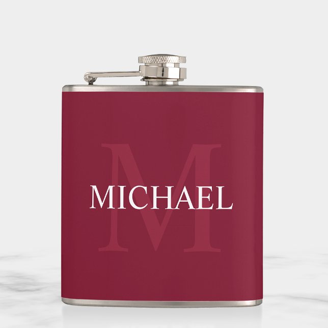 Personalized Monogram and Name Burgundy Red Flask (Creator Uploaded)