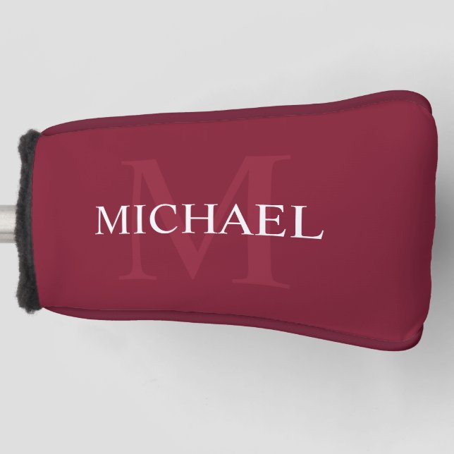 Personalized Monogram and Name Burgundy Red Golf Head Cover (Front)