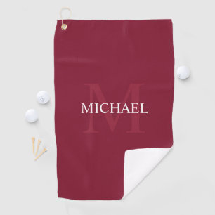 Personalized Monogram and Name Burgundy Red Golf Towel