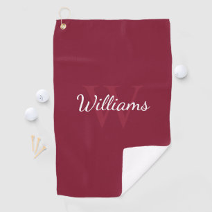 Personalized Monogram and Name Burgundy Red Golf Towel