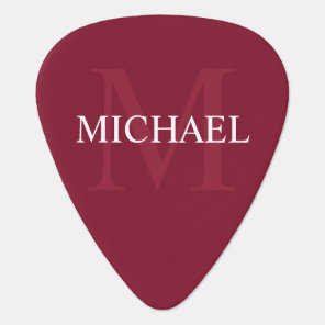 Personalized Monogram and Name Burgundy Red Guitar Pick