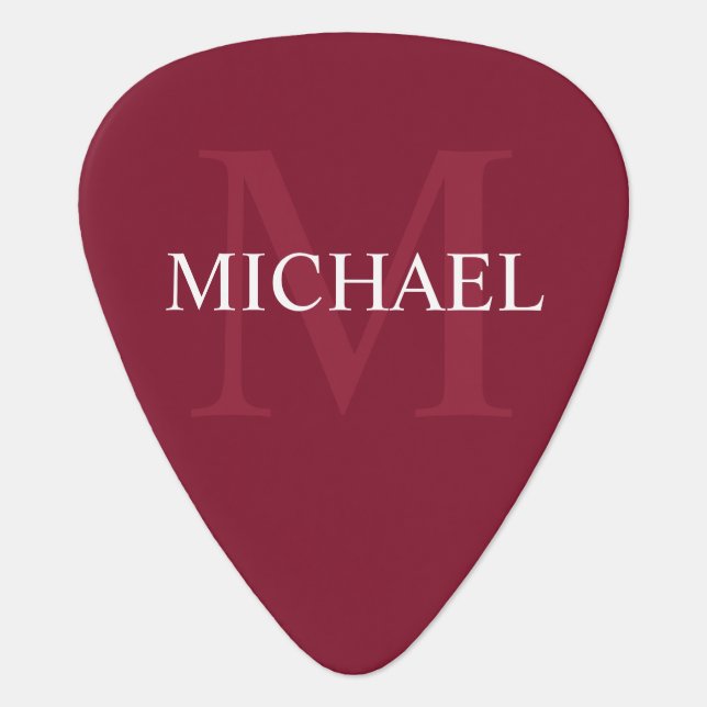 Personalized Monogram and Name Burgundy Red Guitar Pick (Front)