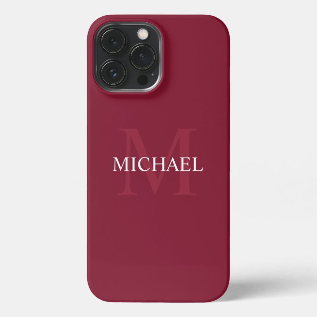 Personalized Monogram and Name Burgundy Red iPhone Case (Back)