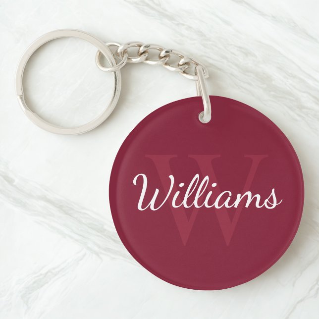 Personalized Monogram and Name Burgundy Red Keychain (Creator Uploaded)