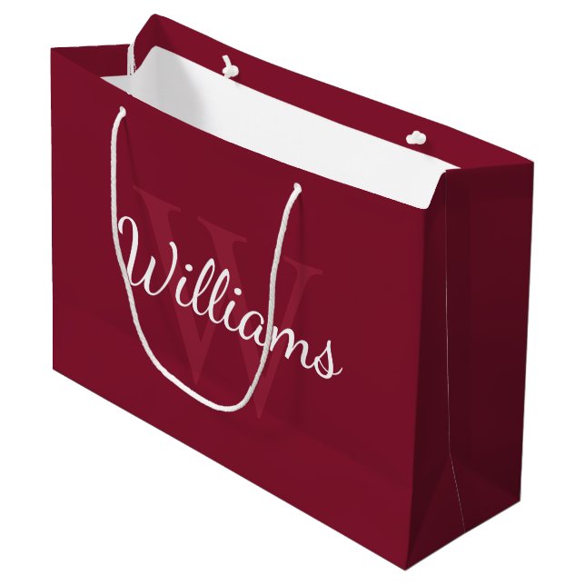 Personalized Monogram and Name Burgundy Red Large Gift Bag (Front Angled)