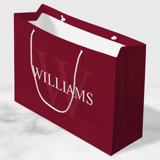 Personalized Monogram and Name Burgundy Red Large Gift Bag (Creator Uploaded)