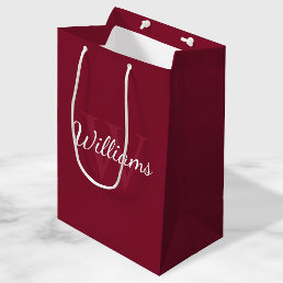 Personalized Monogram and Name Burgundy Red Medium Gift Bag