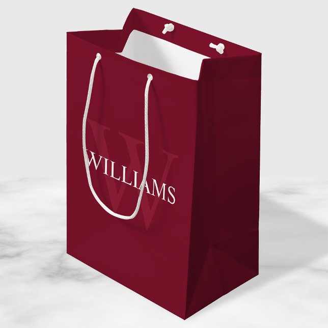 Personalized Monogram and Name Burgundy Red Medium Gift Bag (Creator Uploaded)