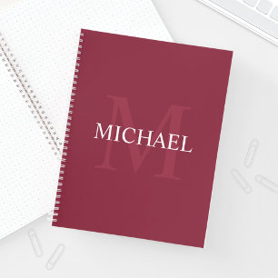 Personalized Monogram and Name Burgundy Red Notebook