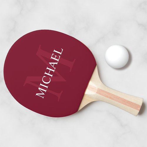 Personalized Monogram and Name Burgundy Red Ping Pong Paddle