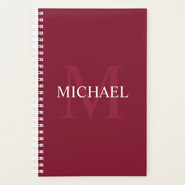 Personalized Monogram and Name Burgundy Red Planner (Front)